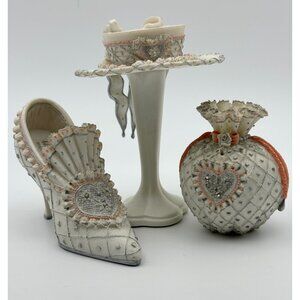 Victorian Style The Bride Miniature Shoe, Hat, Purse, Stand By Willow Hall